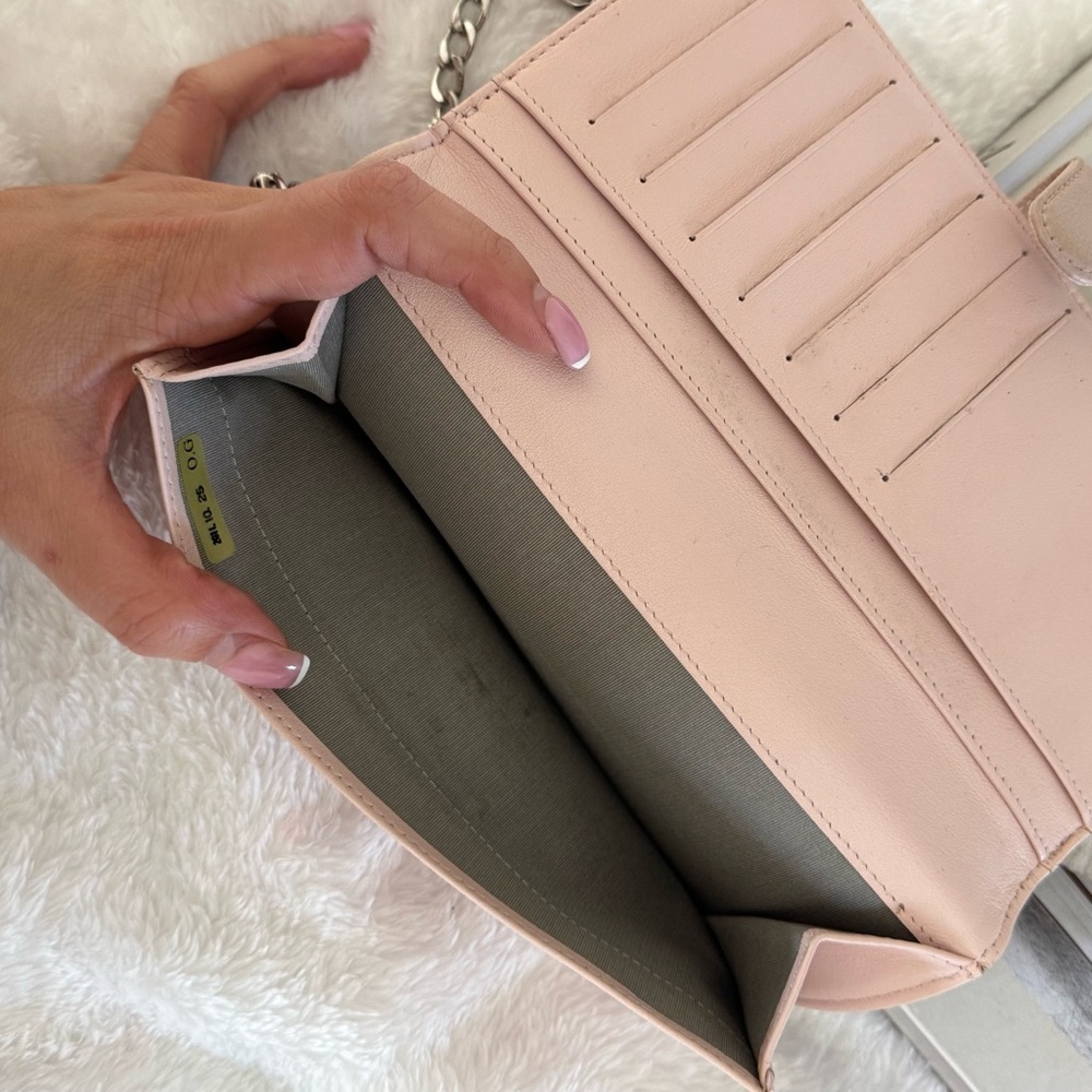 Authentic Chanel Coco Mark Sevruga Caviar Skin Flap Long Wallet On Chain Pink - Picture 7 of 16